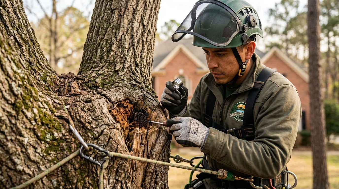 Arborist inspecting mature oak t… Arborist inspecting mature oak t…